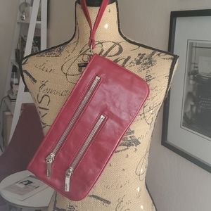 Leather wristlet clutch